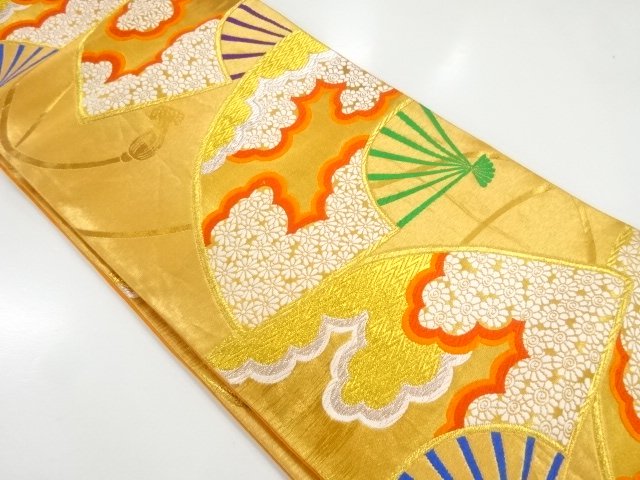 JAPANESE KIMONO / ANTIQUE FUKURO OBI / SILK / WOVEN FOLDING FAN PATTERN